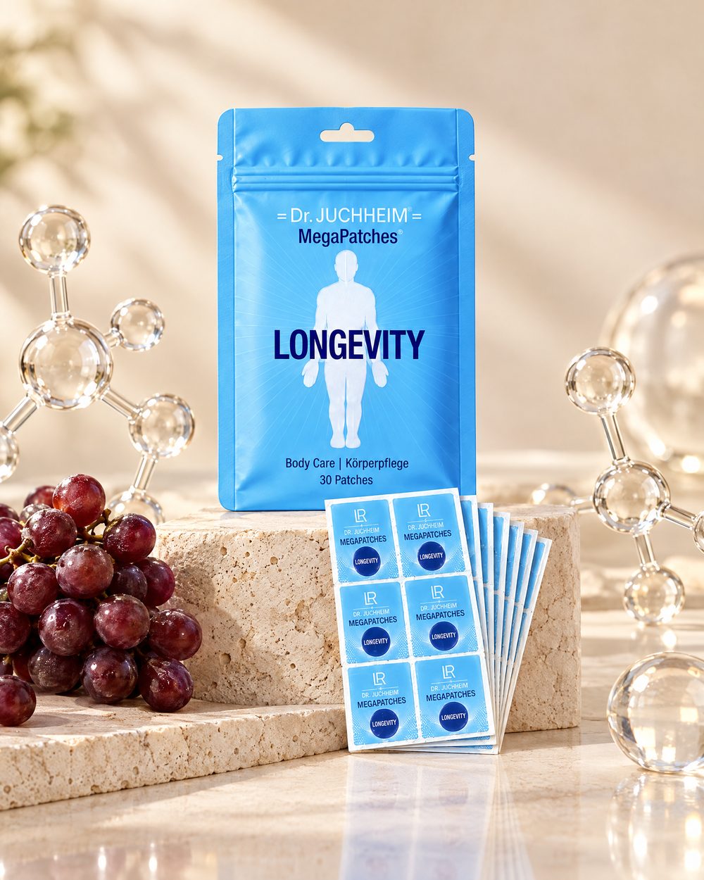 Mega Patches Longevity mit Glas-Molekülen und Trauben