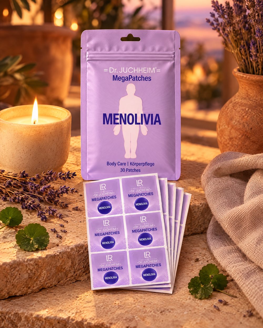 Mega Patches Menolivia bei Kerzenlicht mit Lavendel